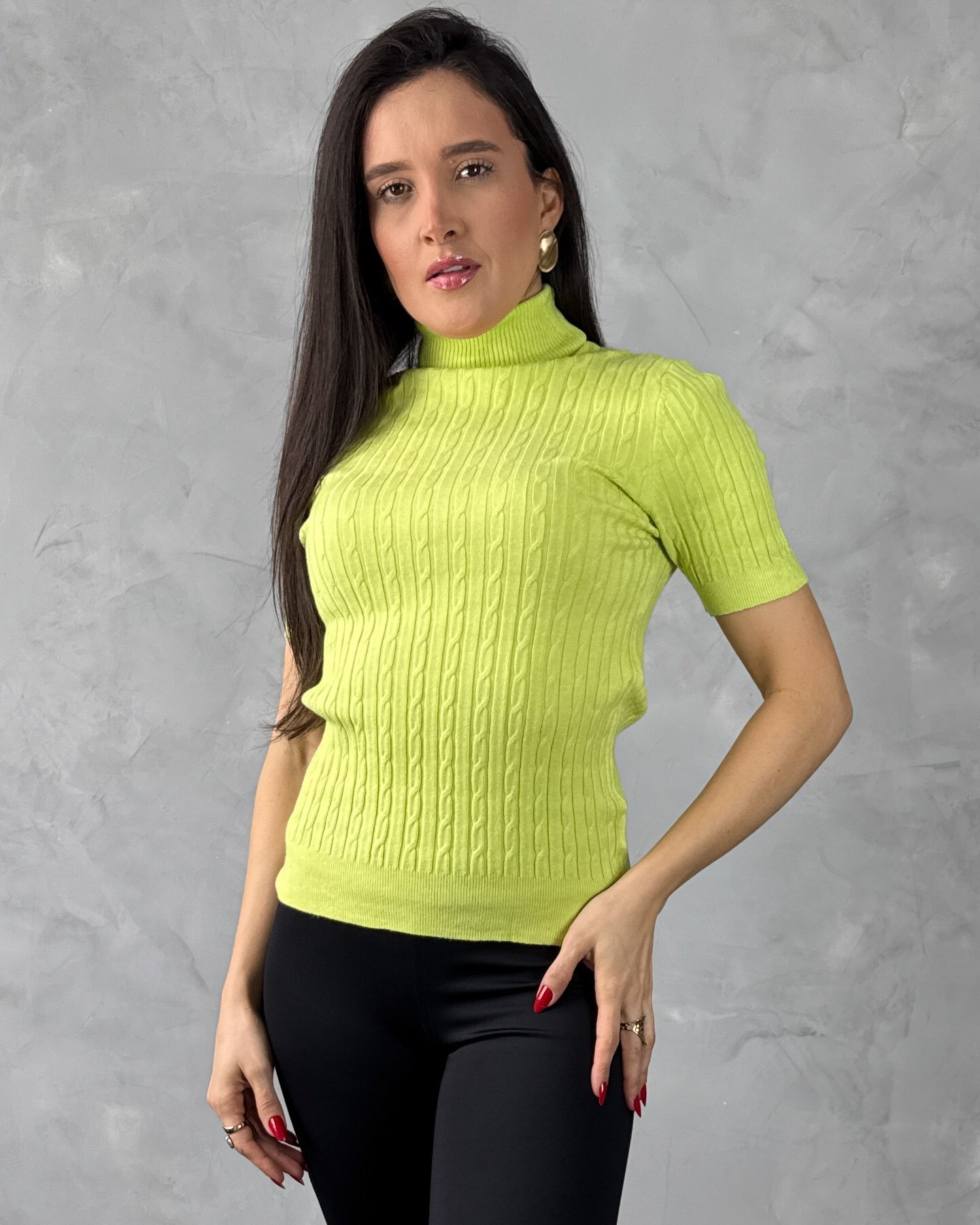 Blusa Manga Curta Gola Alta Tricot Mousse - Imagem 6