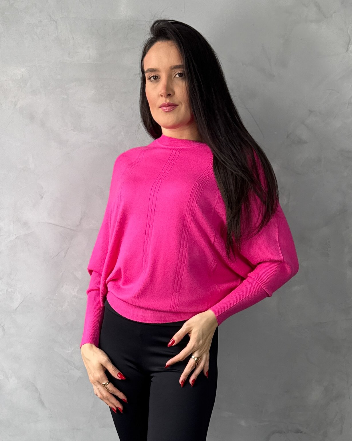 Blusa Manga Morcego Gola Redonda Tricot Mousse - Imagem 2