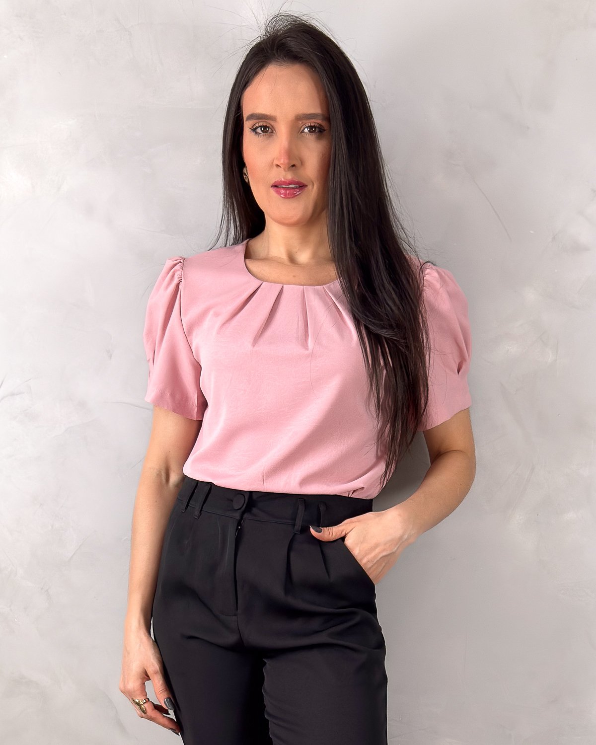 Blusa Manga Curta Princesa Crepe Bubble - Imagem 3