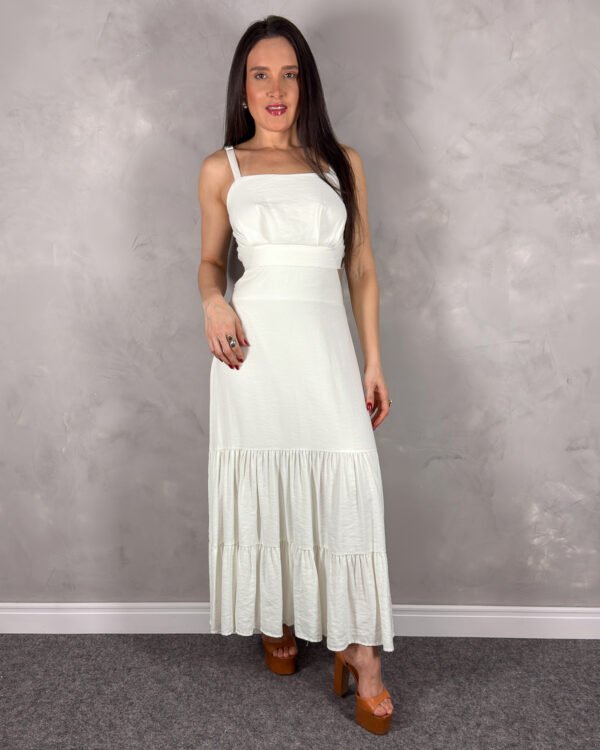 Vestido Longo em Linho com Alças Reguláveis