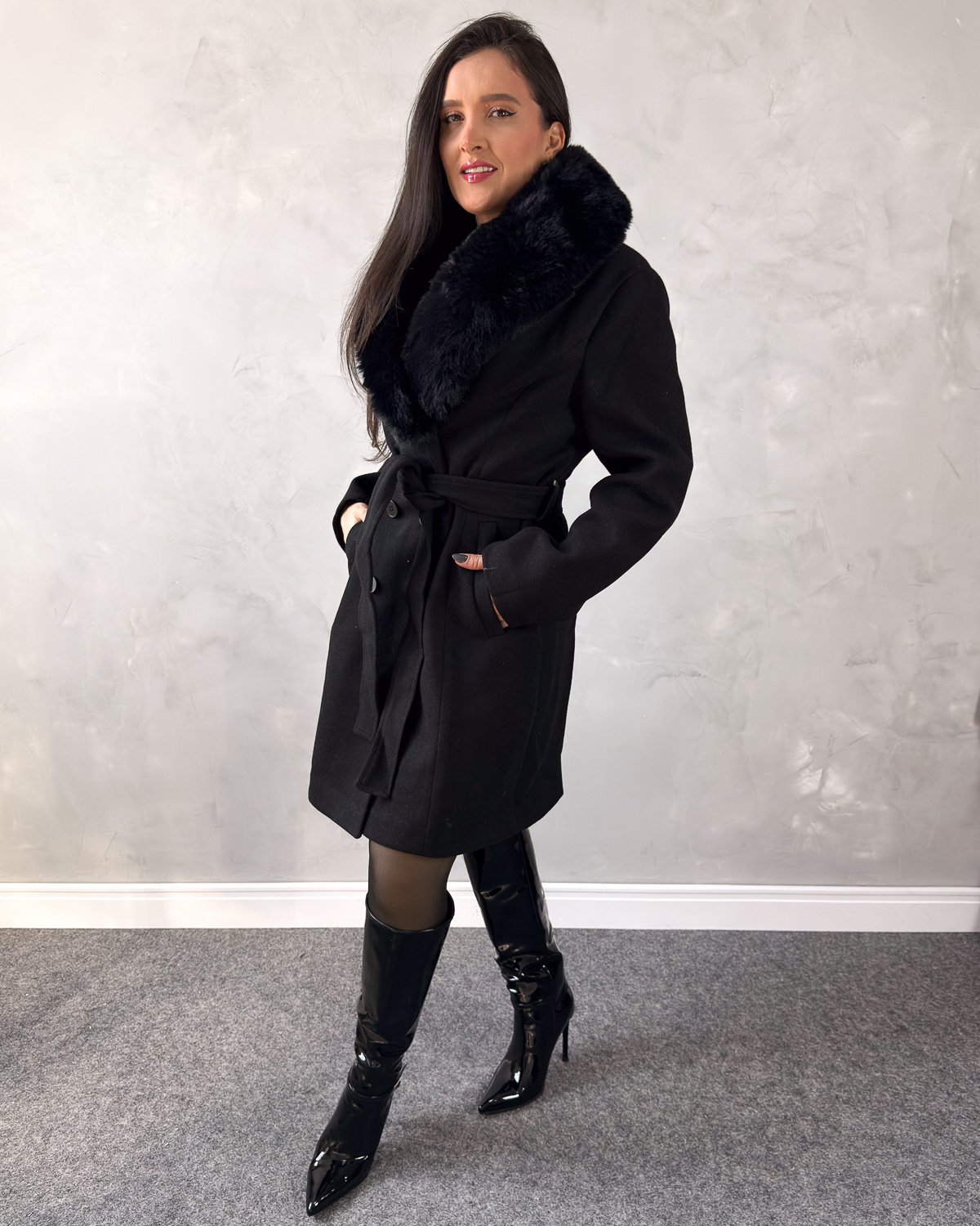 Sobretudo Lã Batida com Gola Peluciada Removível - Imagem 2