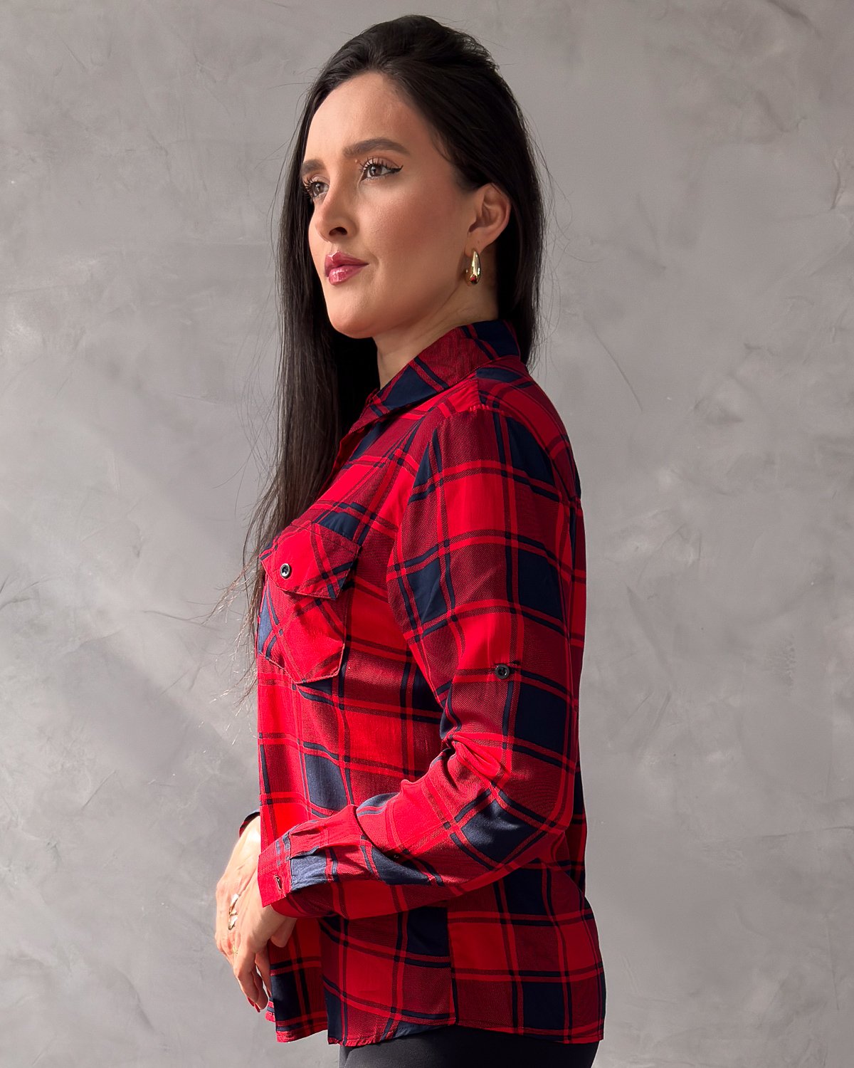 Camisa Xadrez Manga Longa com Bolsos - Imagem 3