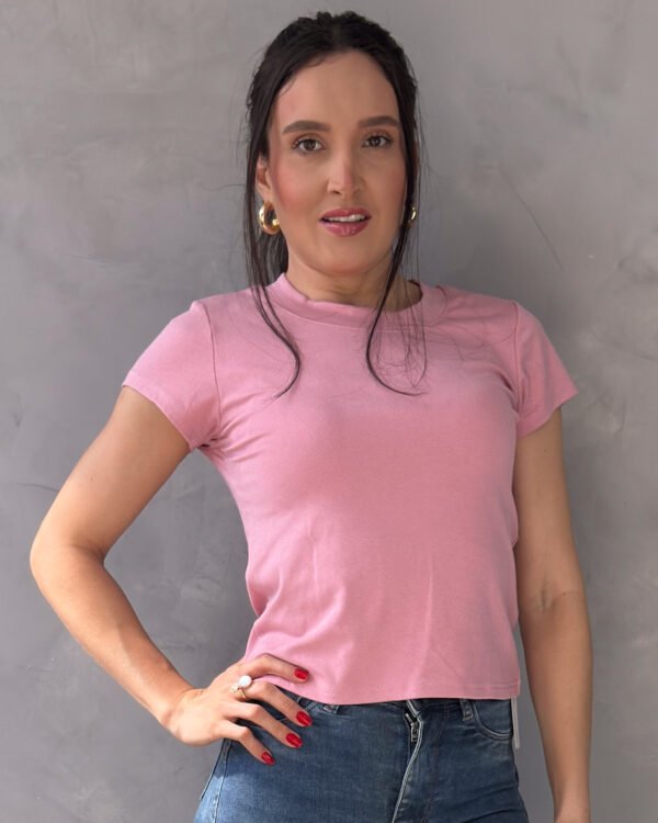 Blusa Manga Curta Gola Redonda em Viscose com Elastano
