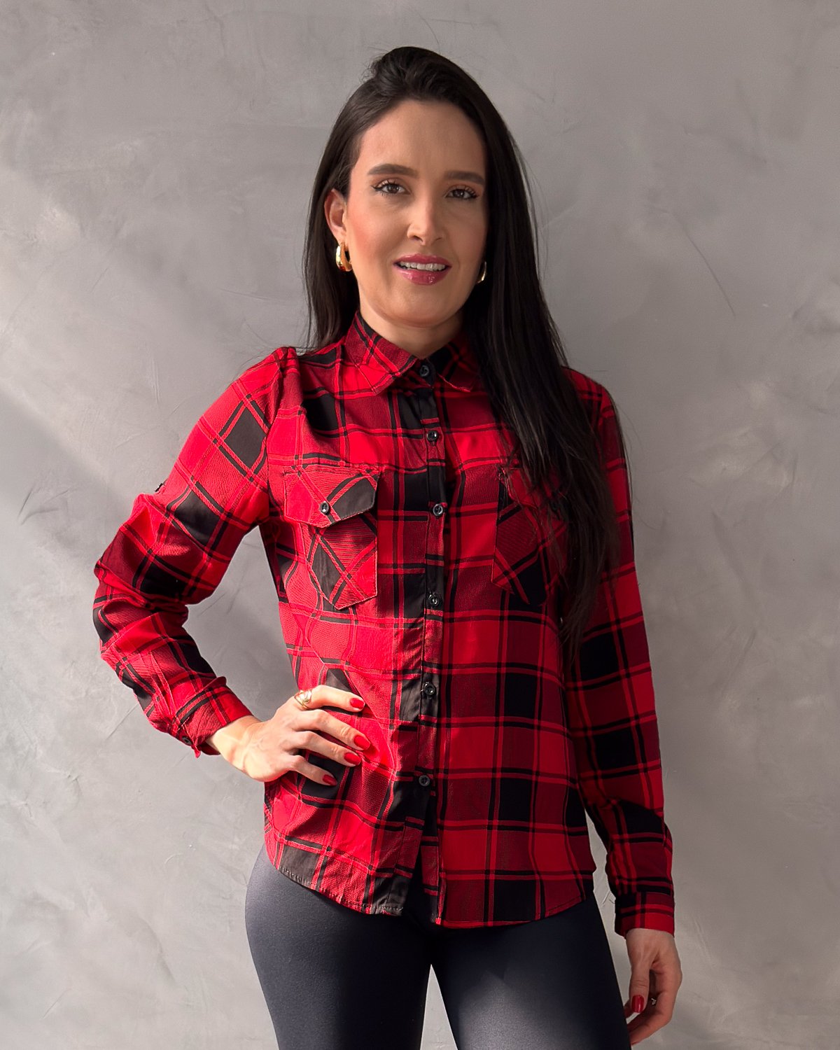 Camisa Xadrez Manga Longa com Bolsos - Imagem 6