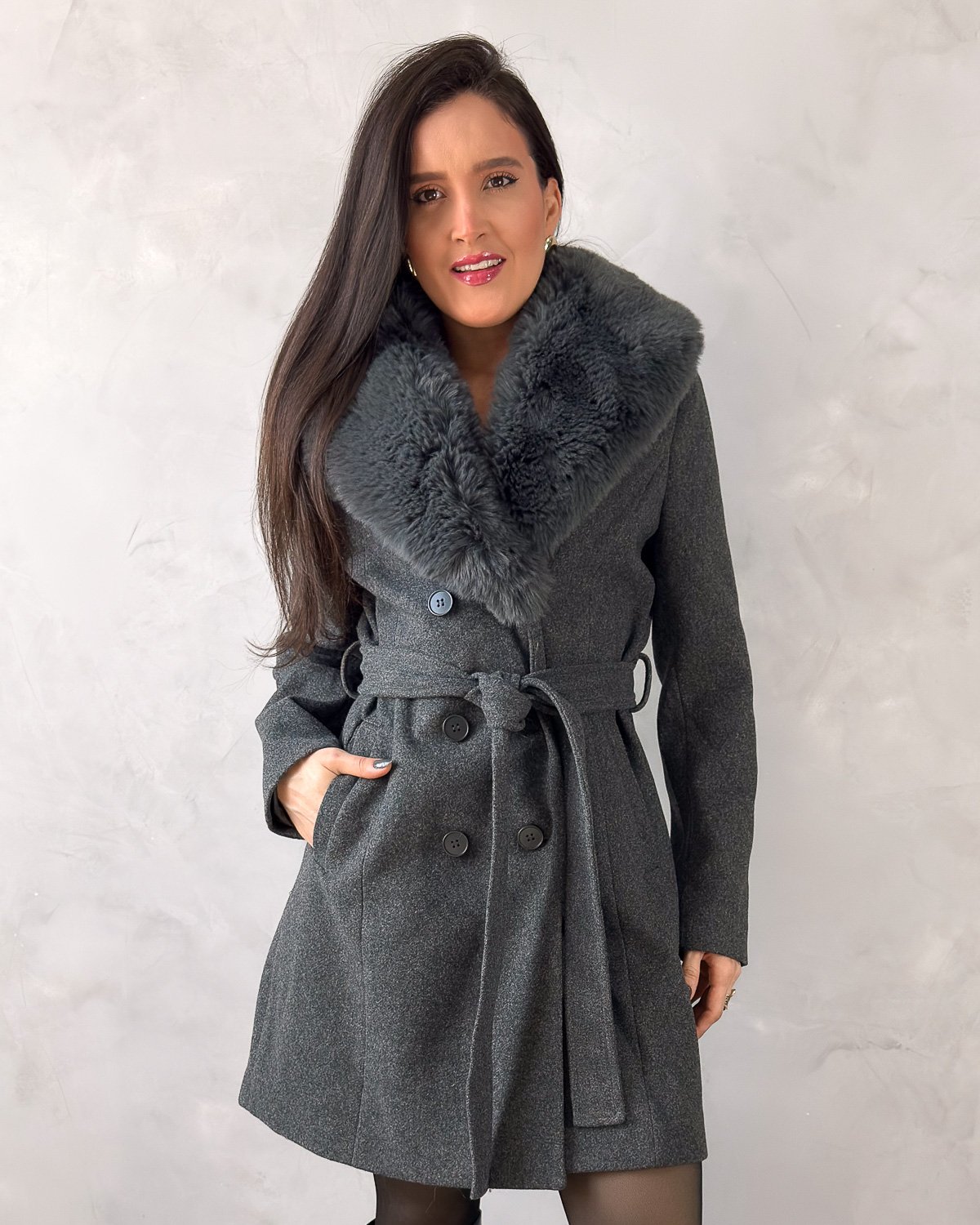 Sobretudo Lã Batida com Gola Peluciada Removível - Imagem 7