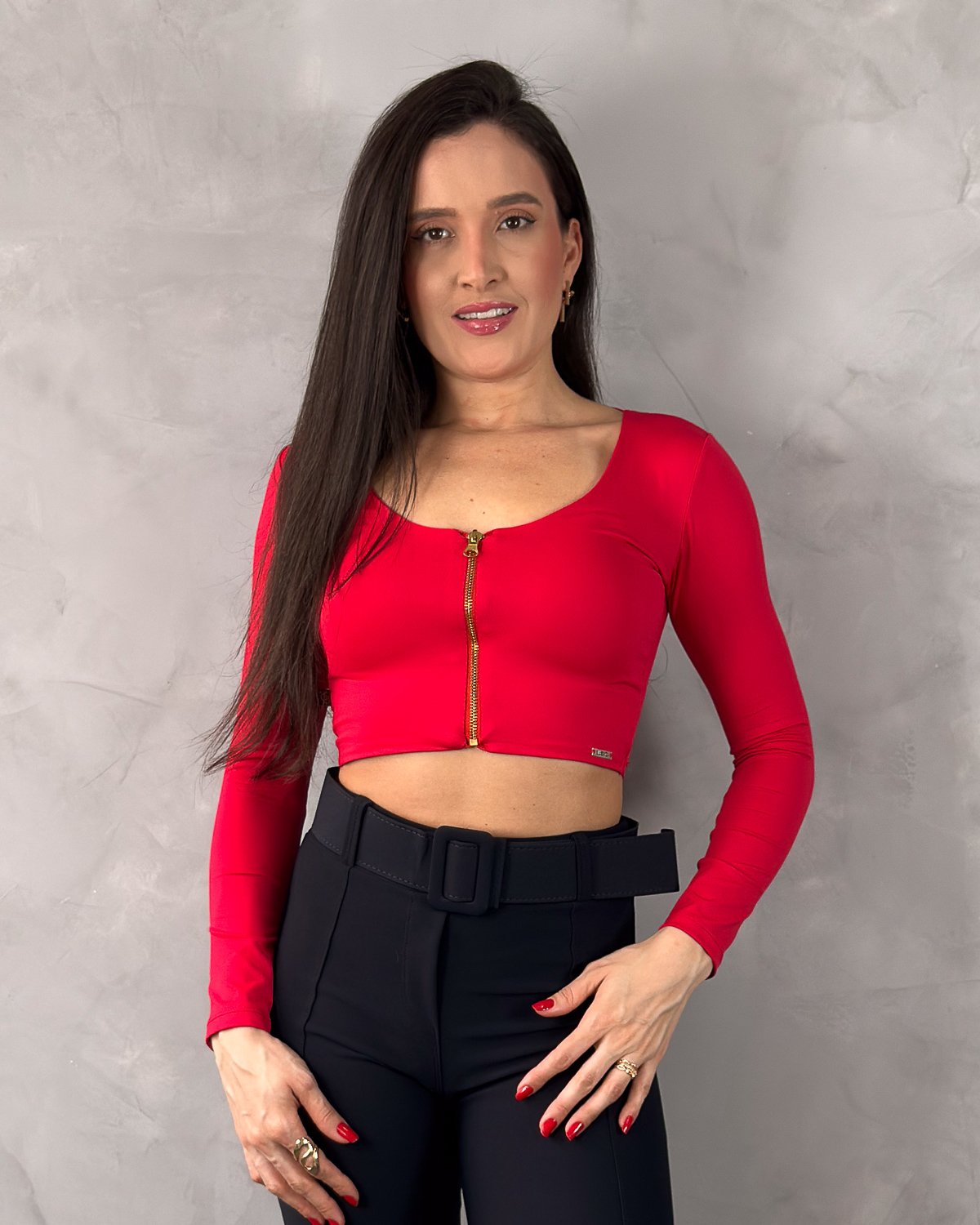 Cropped Manga Longa com Zíper Frontal em Poliamida - Imagem 5