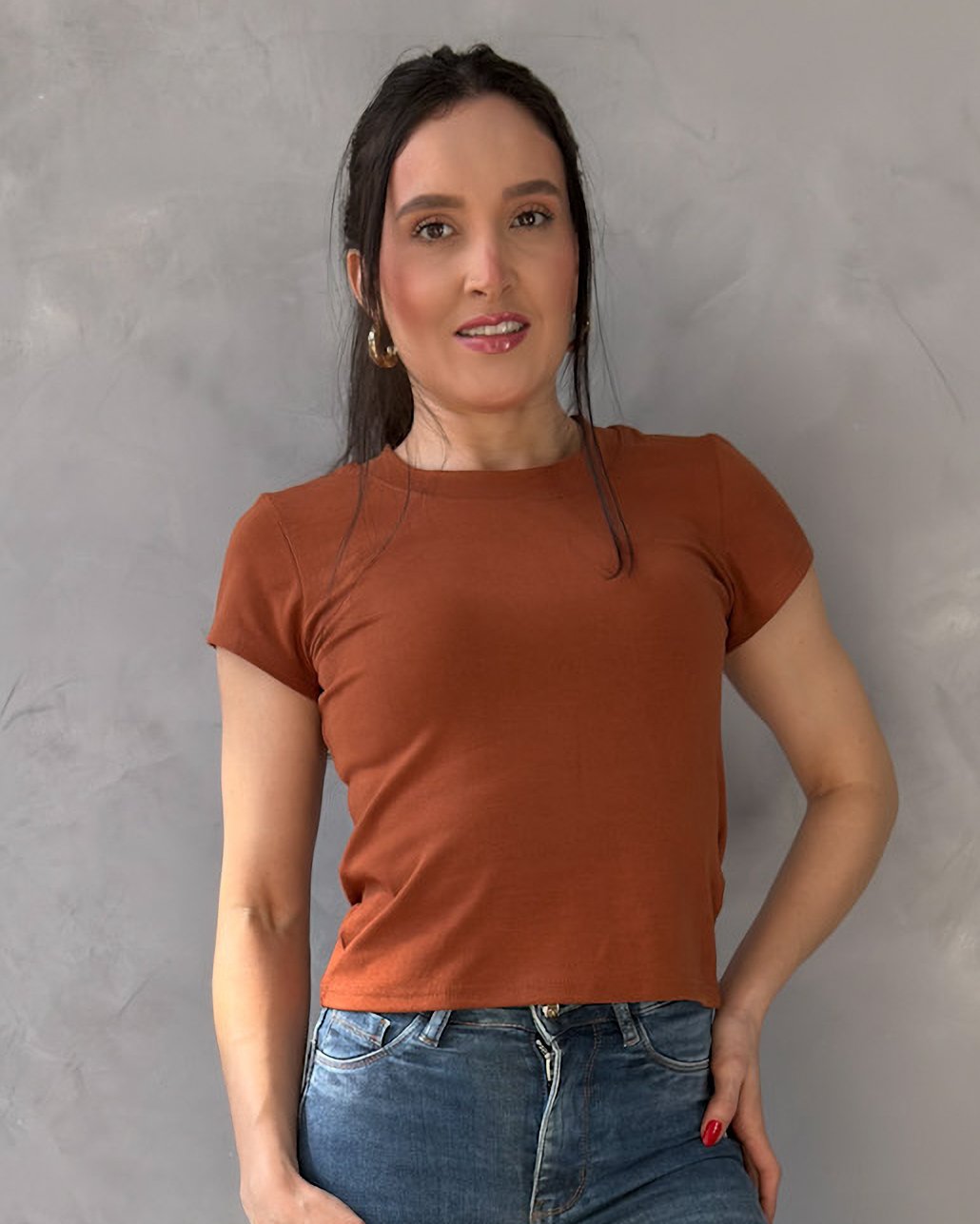 Blusa Manga Curta Gola Redonda em Viscose com Elastano - Imagem 5