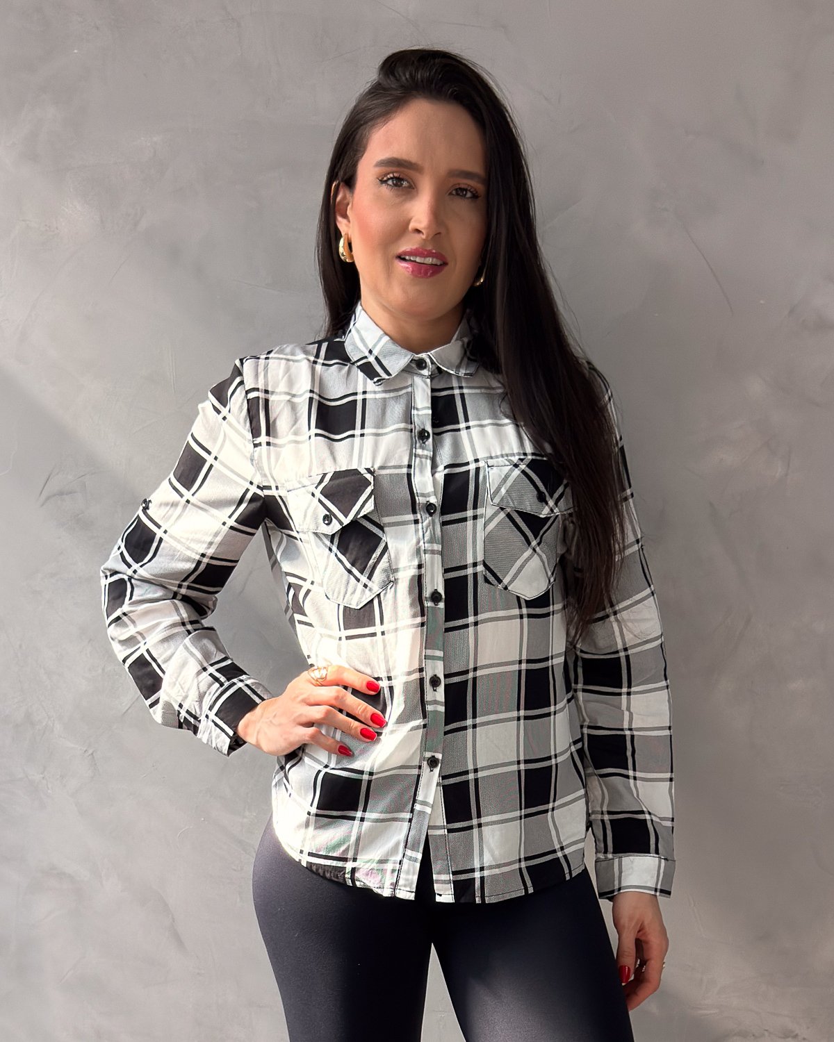 Camisa Xadrez Manga Longa com Bolsos - Imagem 5