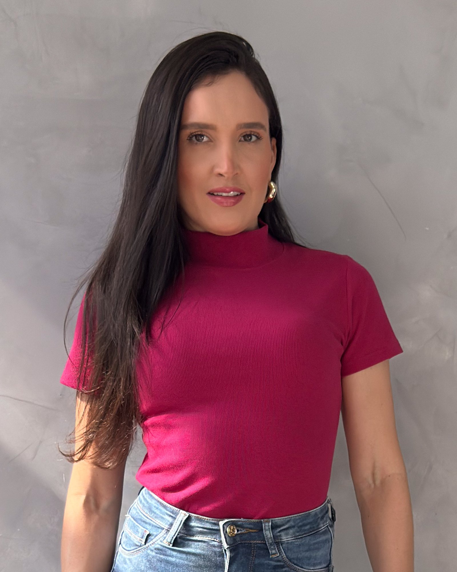 Blusa Manga Curta Gola Alta Canelada - Imagem 6