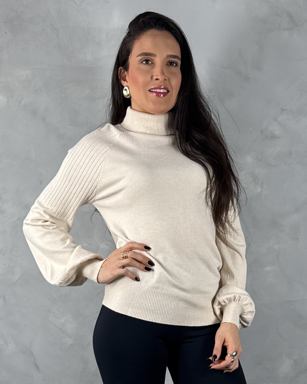 Cacharel Gola Rulê Manga Bufante Tricot Mousse