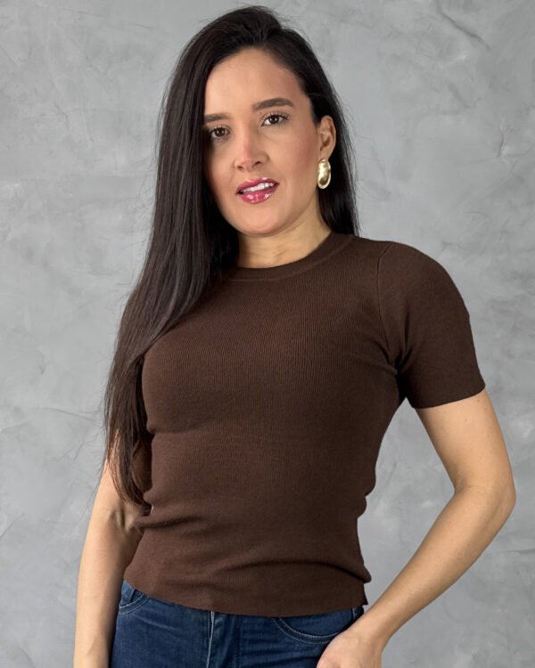 Blusa Manga Curta Gola Redonda Tricot Mousse