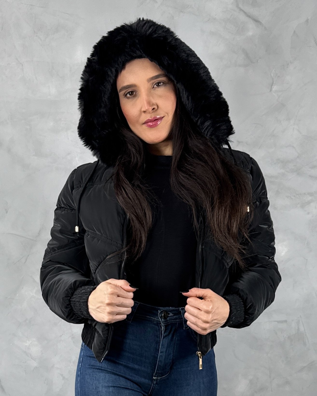 Jaqueta Puffer em PU com Capuz Removível - Imagem 2