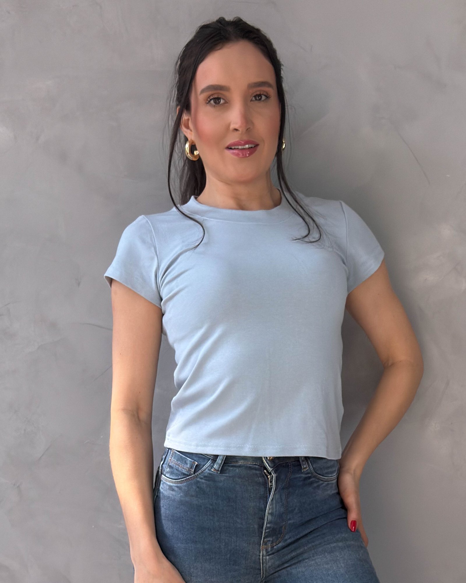 Blusa Manga Curta Gola Redonda em Viscose com Elastano - Imagem 7