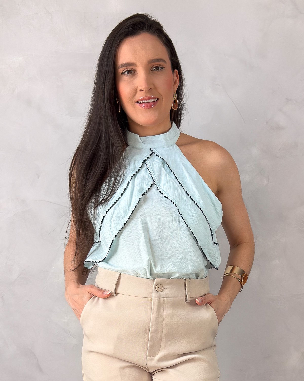 Blusa Feminina Sem Manga em Viscolinho com Babado - Imagem 6