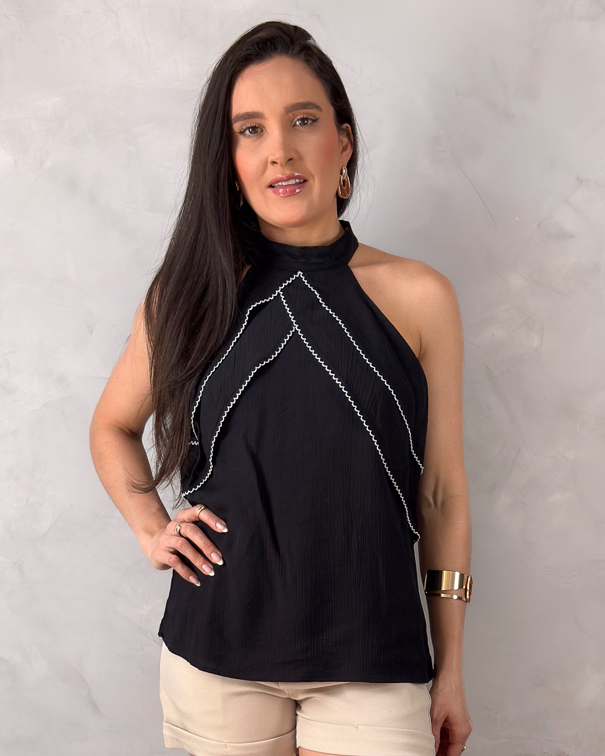 Blusa Feminina Sem Manga em Viscolinho com Babado - Imagem 5