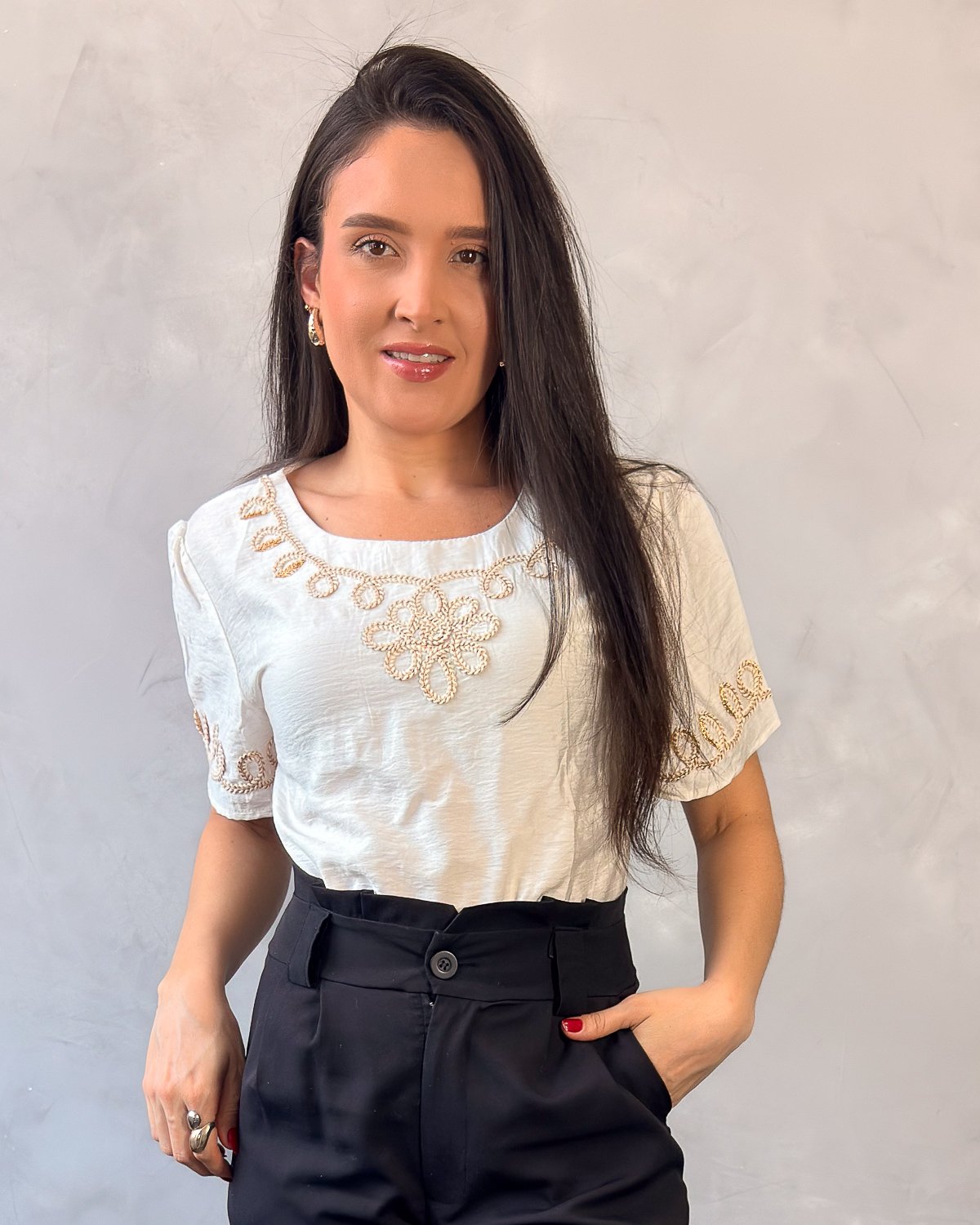 Blusa Manga Curta Bordada Viscose - Imagem 10