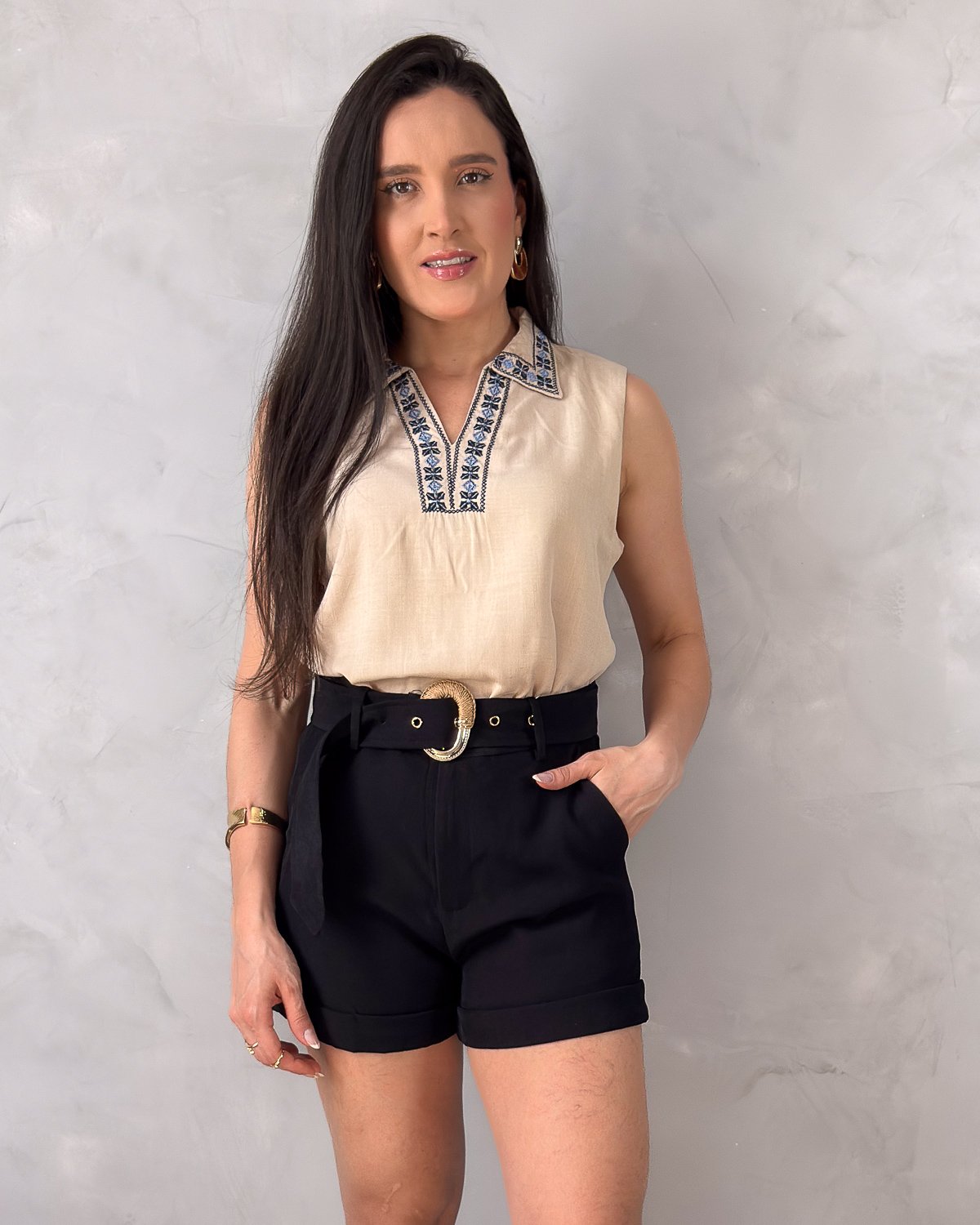 Short Barra Dobrada Alfaiataria com Cinto - Imagem 3