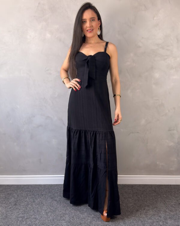 Vestido Longo Alcinha e Amarrar nas Costas Viscose Maquinado
