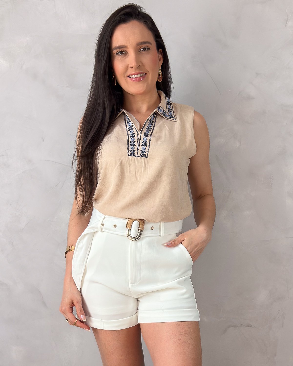 Short Barra Dobrada Alfaiataria com Cinto - Imagem 5