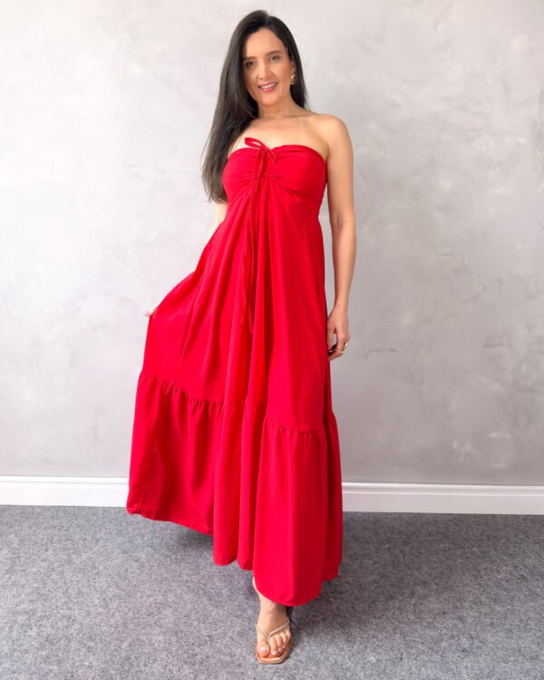 Vestido Longo Tomara Que Caia com Amarração no Pescoço